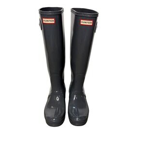 Hunter Women Original Tall Gloss Rain Boots Grey Size 8‎